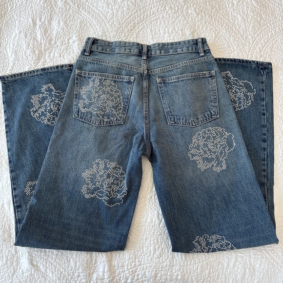 Zara Blue Straight Leg Embellished Jeans with Silver Studding - Picture 2 of 4